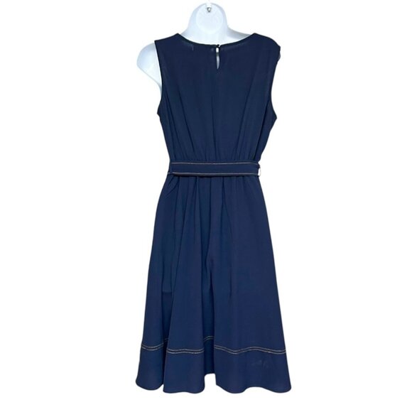 Monteau Blue Sleeveless Belted Fit & Flare Textured Easy to Wear Dress Size M - Picture 4 of 6
